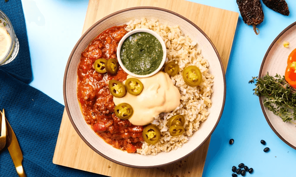 Prep Kitchen Bangin' Beef Chilli with Chipotle Sour Cream