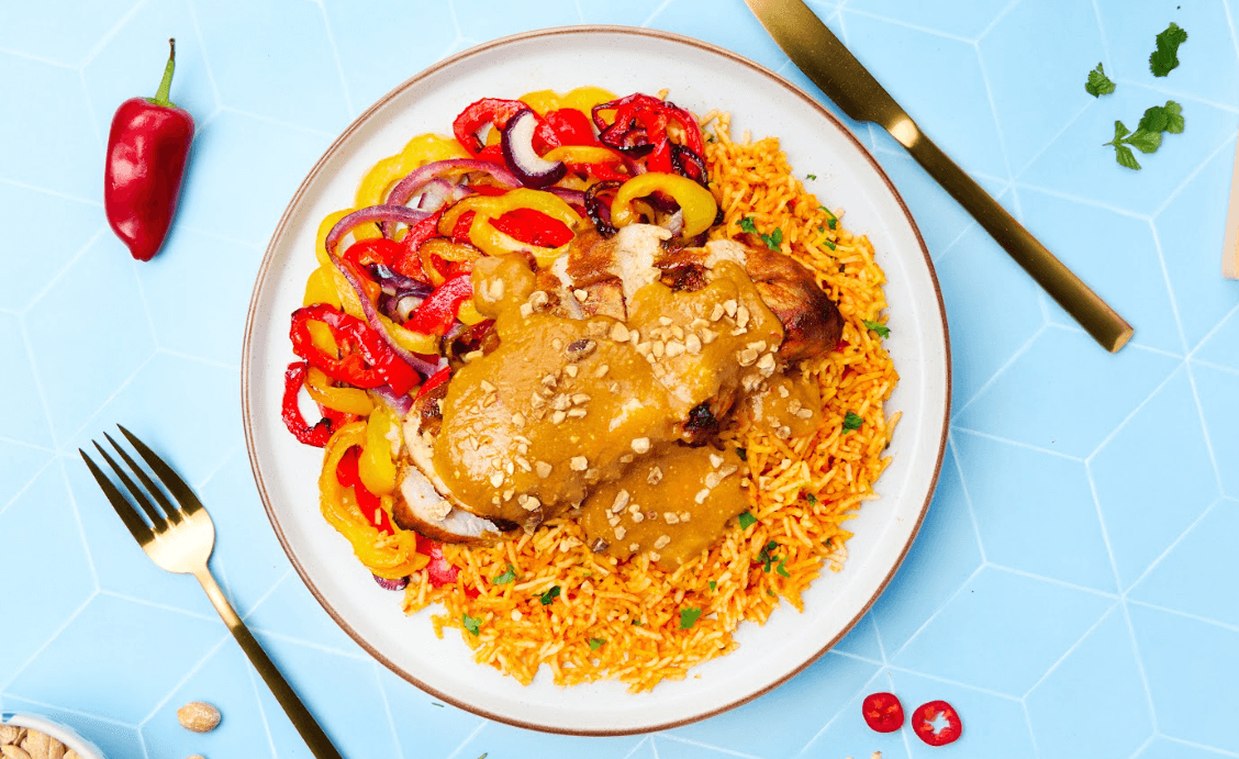 Prep Kitchen's AJ-inspired West-African Red Pepper & Peanut Chicken